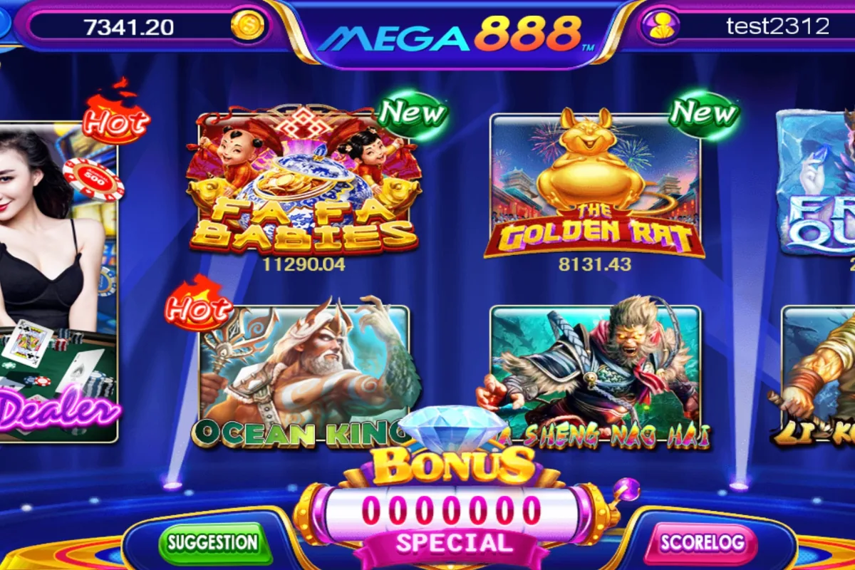 Mega888 lobby after login with account and game navigation